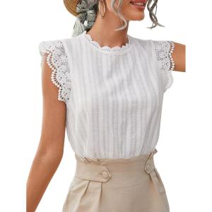 imageFloerns Womens Mock Neck Guipure Lace Trim Blouse TopsWhite Solid