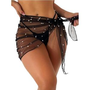 imageFloerns Womens Sheer Beach Swimwear Cover Up Wrap Mini SkirtBlack Pearl