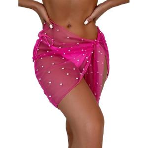 imageFloerns Womens Sheer Beach Swimwear Cover Up Wrap Mini SkirtHot Pink