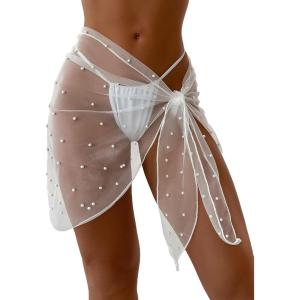 imageFloerns Womens Sheer Beach Swimwear Cover Up Wrap Mini SkirtWhite Solid