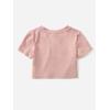imageFloerns Girls Casual V Neck Short Sleeve Solid Crop Tops Tee ShirtsPlain Pink