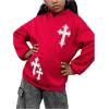 imageFloerns Girls Heart Graphic Print Long Sleeve Hooded Sweatshirt Pullover TopsRed Graphic