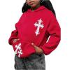 imageFloerns Girls Heart Graphic Print Long Sleeve Hooded Sweatshirt Pullover TopsRed Graphic