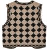 imageFloerns Womens Argyle V Neck Button Front Cardigan Sleeveless Knit Sweater VestBeige