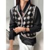 imageFloerns Womens Argyle V Neck Button Front Cardigan Sleeveless Knit Sweater VestBlack