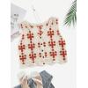 imageFloerns Womens Argyle V Neck Button Front Cardigan Sleeveless Knit Sweater VestOrange