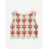 imageFloerns Womens Argyle V Neck Button Front Cardigan Sleeveless Knit Sweater VestOrange