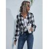 imageFloerns Womens Casual Long Sleeve Button Down Plaid Shirt Blouse TopBlack and White