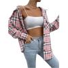 imageFloerns Womens Casual Long Sleeve Button Down Plaid Shirt Blouse TopPink Multi