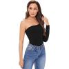 imageFloerns Womens Causal One Shoulder Long Sleeve Rib Knit TShirts Tee TopsA Black