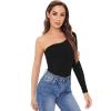 imageFloerns Womens Causal One Shoulder Long Sleeve Rib Knit TShirts Tee TopsA Black