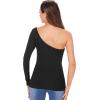 imageFloerns Womens Causal One Shoulder Long Sleeve Rib Knit TShirts Tee TopsA Black