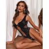 imageFloerns Womens Cut Out Fishnet Teddy Lingerie Mesh One Piece BodysuitBlack