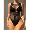 imageFloerns Womens Cut Out Fishnet Teddy Lingerie Mesh One Piece BodysuitBlack Coal