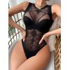 imageFloerns Womens Cut Out Fishnet Teddy Lingerie Mesh One Piece BodysuitBlack Crewneck