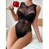 imageFloerns Womens Cut Out Fishnet Teddy Lingerie Mesh One Piece BodysuitBlack Crewneck