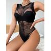 imageFloerns Womens Cut Out Fishnet Teddy Lingerie Mesh One Piece BodysuitBlack Crewneck