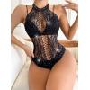 imageFloerns Womens Cut Out Fishnet Teddy Lingerie Mesh One Piece BodysuitBlack Dull