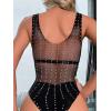 imageFloerns Womens Cut Out Fishnet Teddy Lingerie Mesh One Piece BodysuitBlack Hollow Out