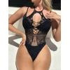 imageFloerns Womens Cut Out Fishnet Teddy Lingerie Mesh One Piece BodysuitBlack Jade
