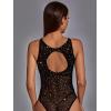 imageFloerns Womens Cut Out Fishnet Teddy Lingerie Mesh One Piece BodysuitBlack Oil
