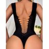 imageFloerns Womens Cut Out Fishnet Teddy Lingerie Mesh One Piece BodysuitBlack Solid