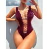 imageFloerns Womens Cut Out Fishnet Teddy Lingerie Mesh One Piece BodysuitBurgundy