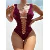 imageFloerns Womens Cut Out Fishnet Teddy Lingerie Mesh One Piece BodysuitBurgundy