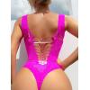 imageFloerns Womens Cut Out Fishnet Teddy Lingerie Mesh One Piece BodysuitHot Pink Solid