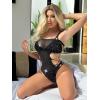 imageFloerns Womens Cut Out Fishnet Teddy Lingerie Mesh One Piece BodysuitIron Black