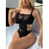 imageFloerns Womens Cut Out Fishnet Teddy Lingerie Mesh One Piece BodysuitIron Black