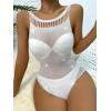 imageFloerns Womens Cut Out Fishnet Teddy Lingerie Mesh One Piece BodysuitWhite Solid