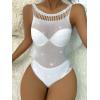 imageFloerns Womens Cut Out Fishnet Teddy Lingerie Mesh One Piece BodysuitWhite Solid