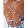 imageFloerns Womens Floral One Piece Swimsuit Tummy Control Scoop Neck Drawstring Monokini Bathing Suit SwimwearBlue Plant