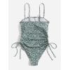 imageFloerns Womens Floral One Piece Swimsuit Tummy Control Scoop Neck Drawstring Monokini Bathing Suit SwimwearDark Green