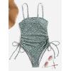 imageFloerns Womens Floral One Piece Swimsuit Tummy Control Scoop Neck Drawstring Monokini Bathing Suit SwimwearDark Green