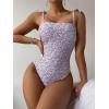 imageFloerns Womens Floral One Piece Swimsuit Tummy Control Scoop Neck Drawstring Monokini Bathing Suit SwimwearPurple Floral