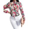 imageFloerns Womens Flower Print Lantern Long Sleeve Bow Tied Neck Blouse TopsPink Multi