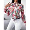 imageFloerns Womens Flower Print Lantern Long Sleeve Bow Tied Neck Blouse TopsPink Multi