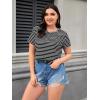 imageFloerns Womens Plus Size 2 Pcs Basic Short Sleeve Solid Crop Tops Tee ShirtsBlack Ink Striped