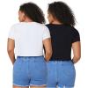 imageFloerns Womens Plus Size 2 Pcs Basic Short Sleeve Solid Crop Tops Tee ShirtsBlack and White