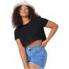 imageFloerns Womens Plus Size 2 Pcs Basic Short Sleeve Solid Crop Tops Tee ShirtsBlack and White