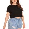 imageFloerns Womens Plus Size 2 Pcs Basic Short Sleeve Solid Crop Tops Tee ShirtsBlue and Black