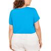 imageFloerns Womens Plus Size 2 Pcs Basic Short Sleeve Solid Crop Tops Tee ShirtsBlue and Black