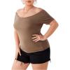 imageFloerns Womens Plus Size Basic Off Shoulder Tshirt TopMocha Brown Solid