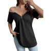 imageFloerns Womens Plus Size Cold Shoulder Chain Detail Zip Up Casual Tee ShirtBlack