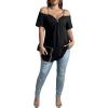 imageFloerns Womens Plus Size Cold Shoulder Chain Detail Zip Up Casual Tee ShirtBlack