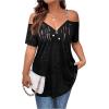 imageFloerns Womens Plus Size Cold Shoulder Chain Detail Zip Up Casual Tee ShirtBlack Jade