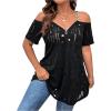 imageFloerns Womens Plus Size Cold Shoulder Chain Detail Zip Up Casual Tee ShirtBlack Jade