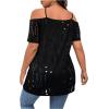 imageFloerns Womens Plus Size Cold Shoulder Chain Detail Zip Up Casual Tee ShirtBlack Jade